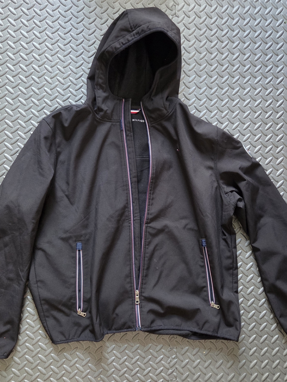 Tommy Hilfiger Black Hooded Windbreaker with Trim